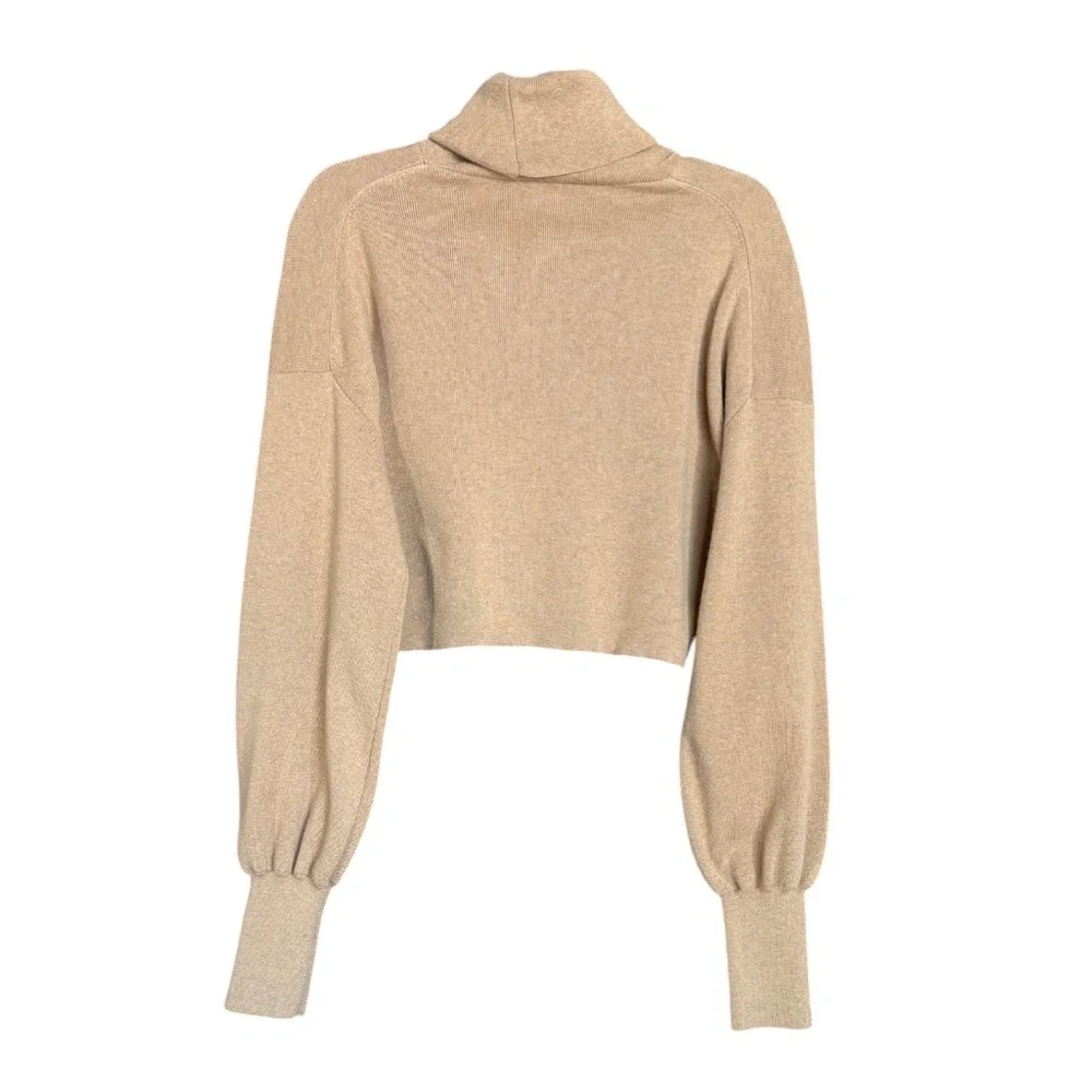 Aritzia Wilfred Rebecca Cropped Turtleneck Sweater Wool Cotton Light Birch L